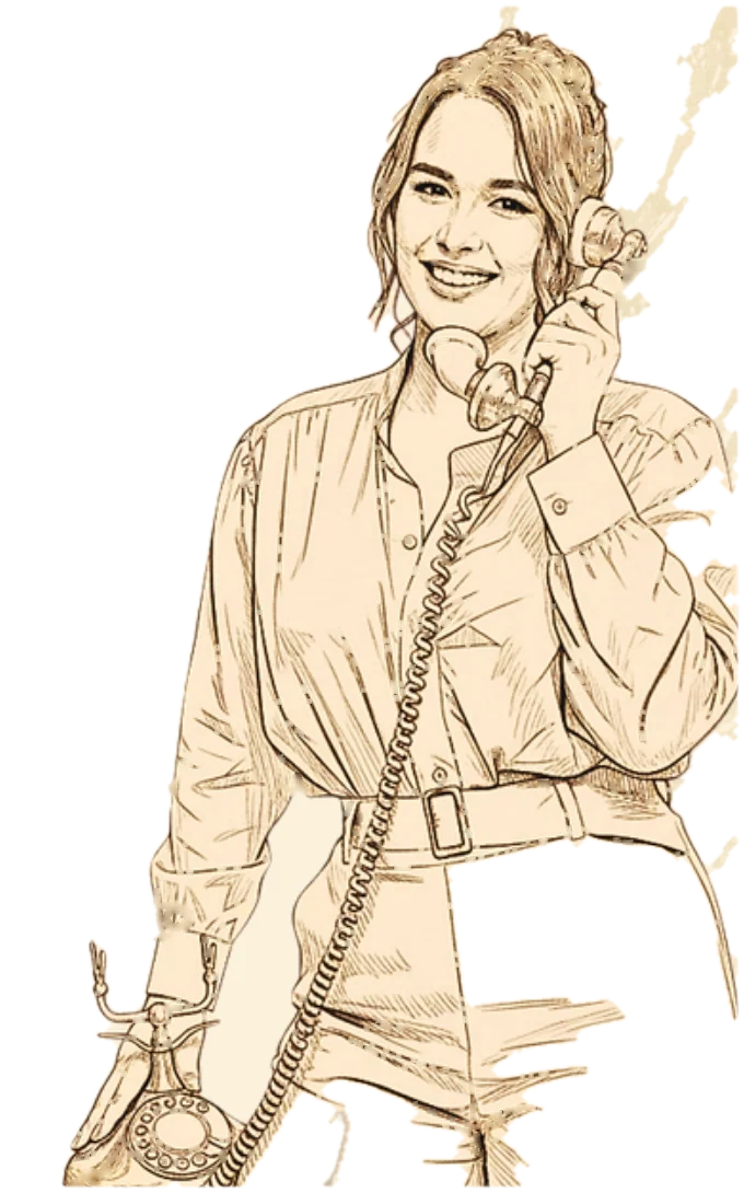 Line drawing of Sofia on an old telephone.